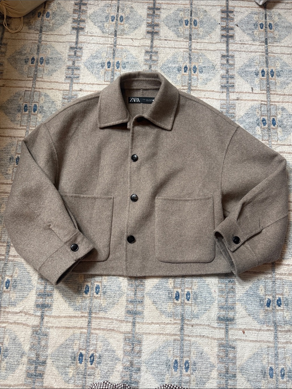 Zara Taupe Wool-Blend Boxy Jacket size medium